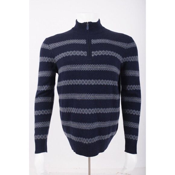 Vineyard Vines Mens Fair Isle Quarter Zip Sweater Pullover Size S Navy Blue NWT - Picture 1 of 6